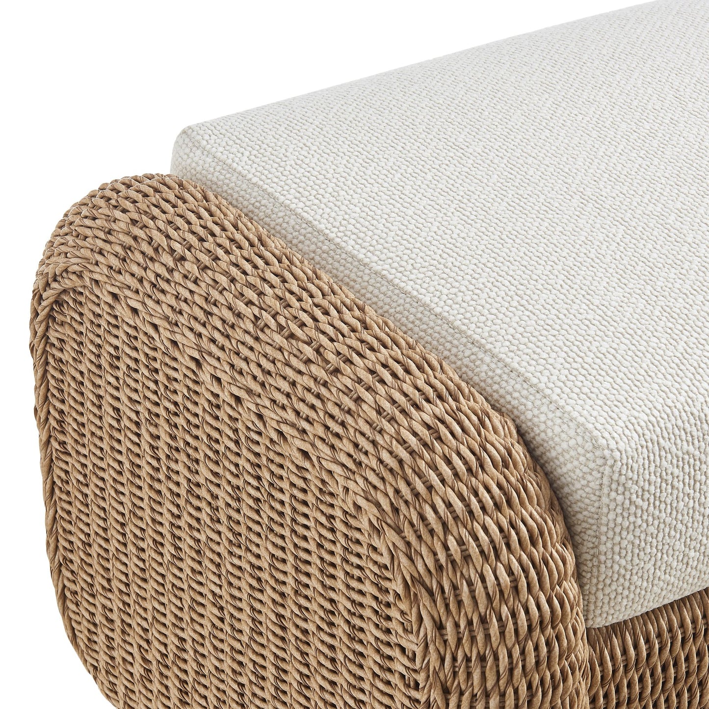Pavilion - Rattan Outdoor Ottoman With Cushions - Boucle White / Natural