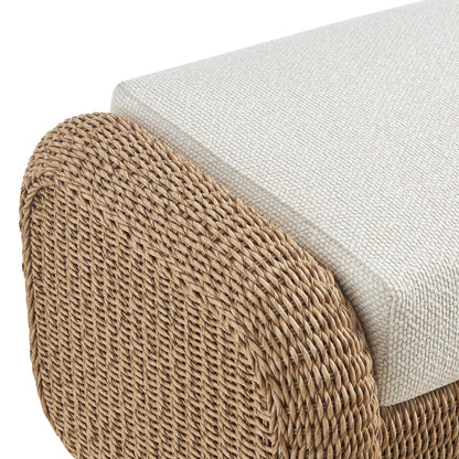 Pavilion - Rattan Outdoor Ottoman With Cushions - Boucle White / Natural