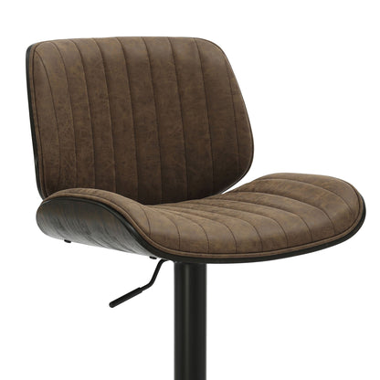 Brock - Adjustable Swivel Curved Back Wood Bar Stool With Faux Leather Seat