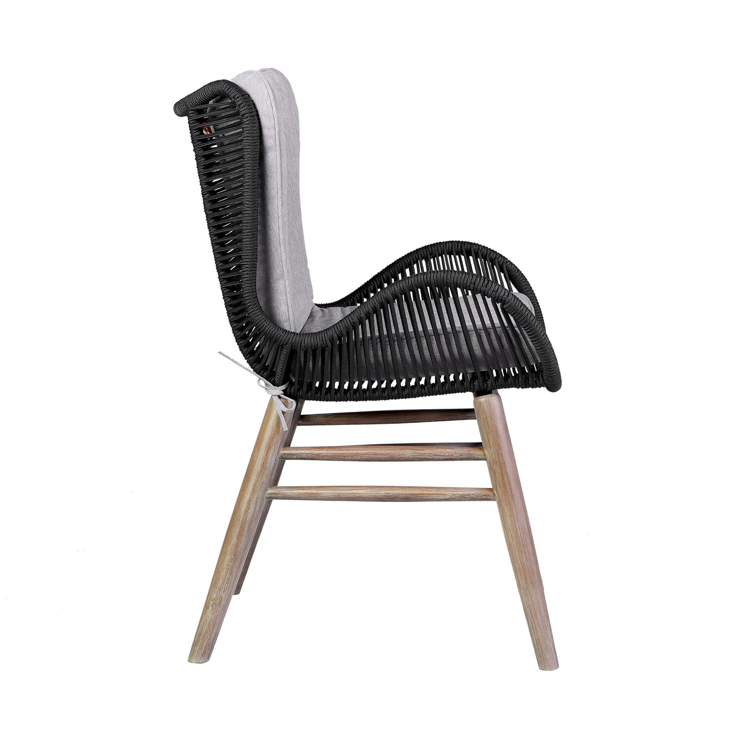 Fanny - Outdoor Patio Dining Chair - Light Eucalyptus Wood And Charcoal Rope