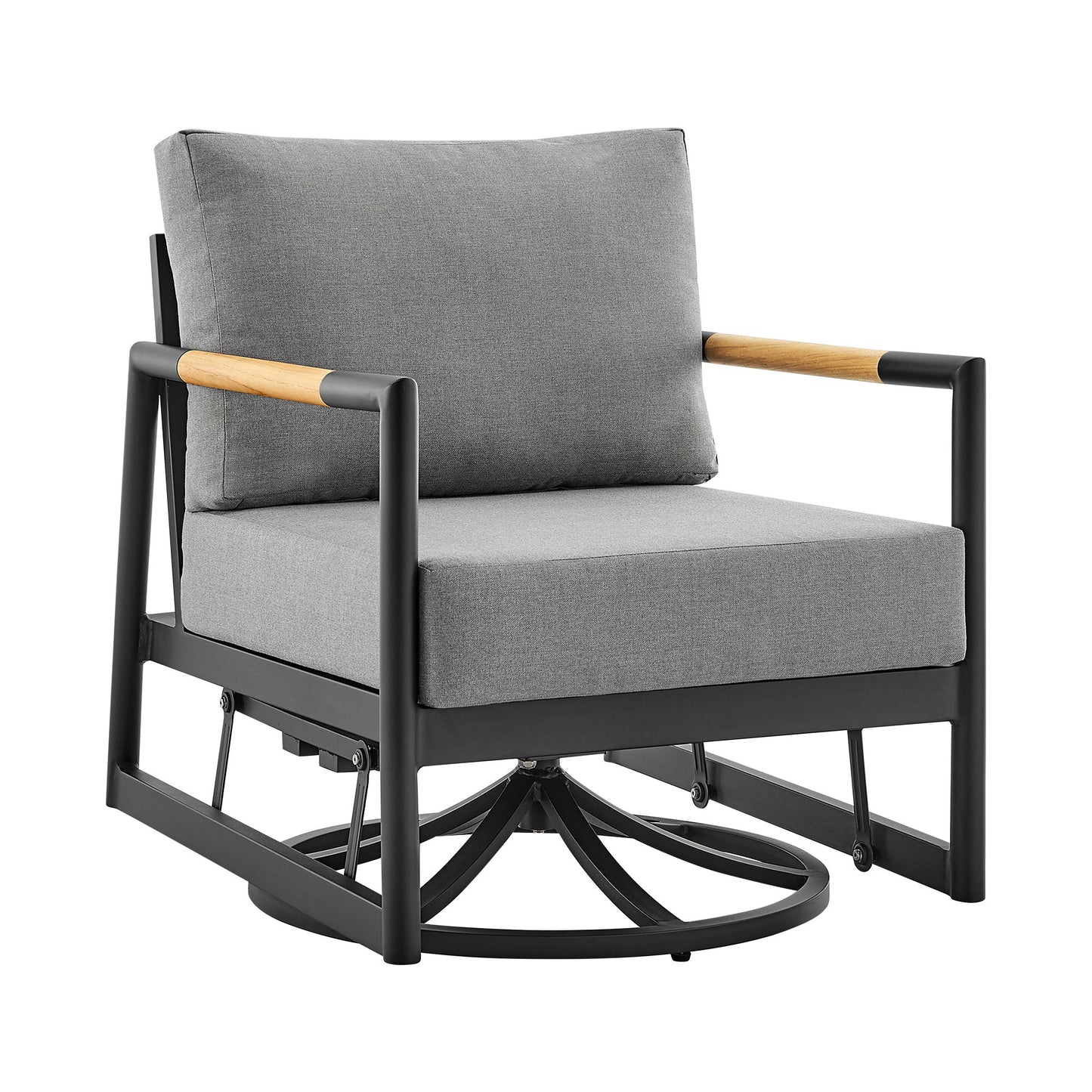 Royal - Outdoor Patio Swivel Glider Lounge Chair - Black Aluminum And Teak Wood With Cushions