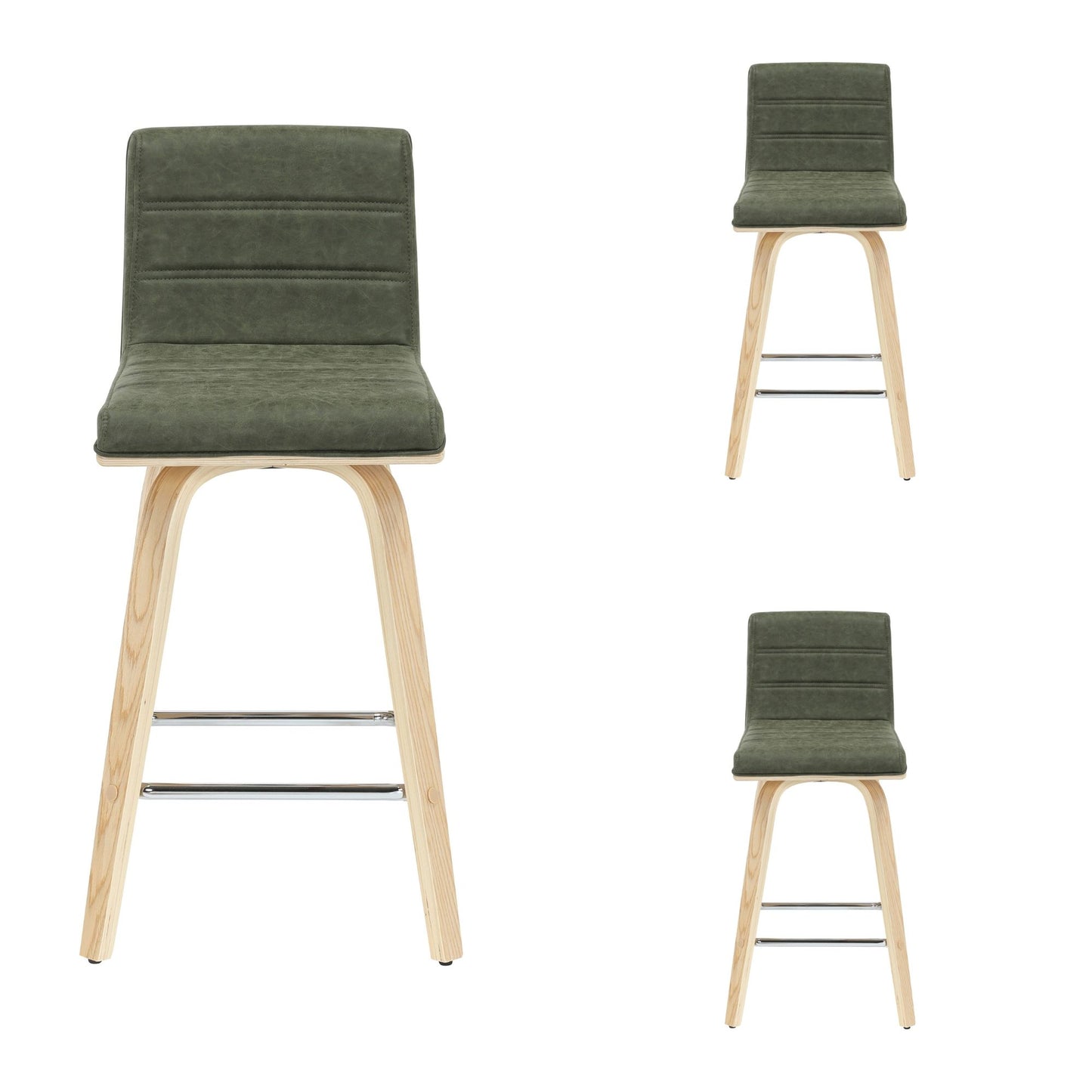 Vienna - 35.5" Swivel Counter Height Square Back Wood Bar Stool With Faux Leather Seat