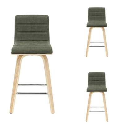 Vienna - 35.5" Swivel Counter Height Square Back Wood Bar Stool With Faux Leather Seat