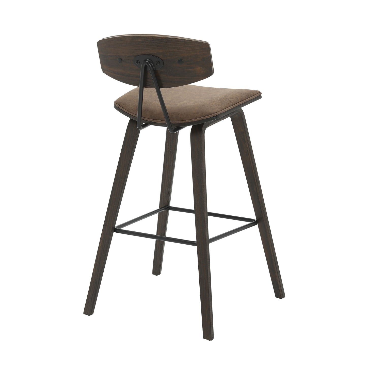 Fox - Bar Height Curved Back Wood Bar Stool With Faux Leather Seat