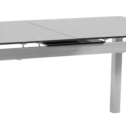 Ivan - Dining Table With Extensions, Tempered Glass Top - Brushed Silver / Gray
