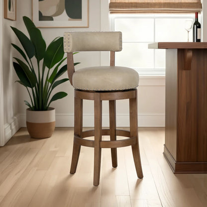 Mystic - Swivel Rubberwood Counter Or Bar Height Barstool With Faux Leather Seat
