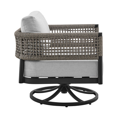 Felicia - Outdoor Patio Swivel Rocking Chair - Black Aluminum And Gray Rope With Cushions