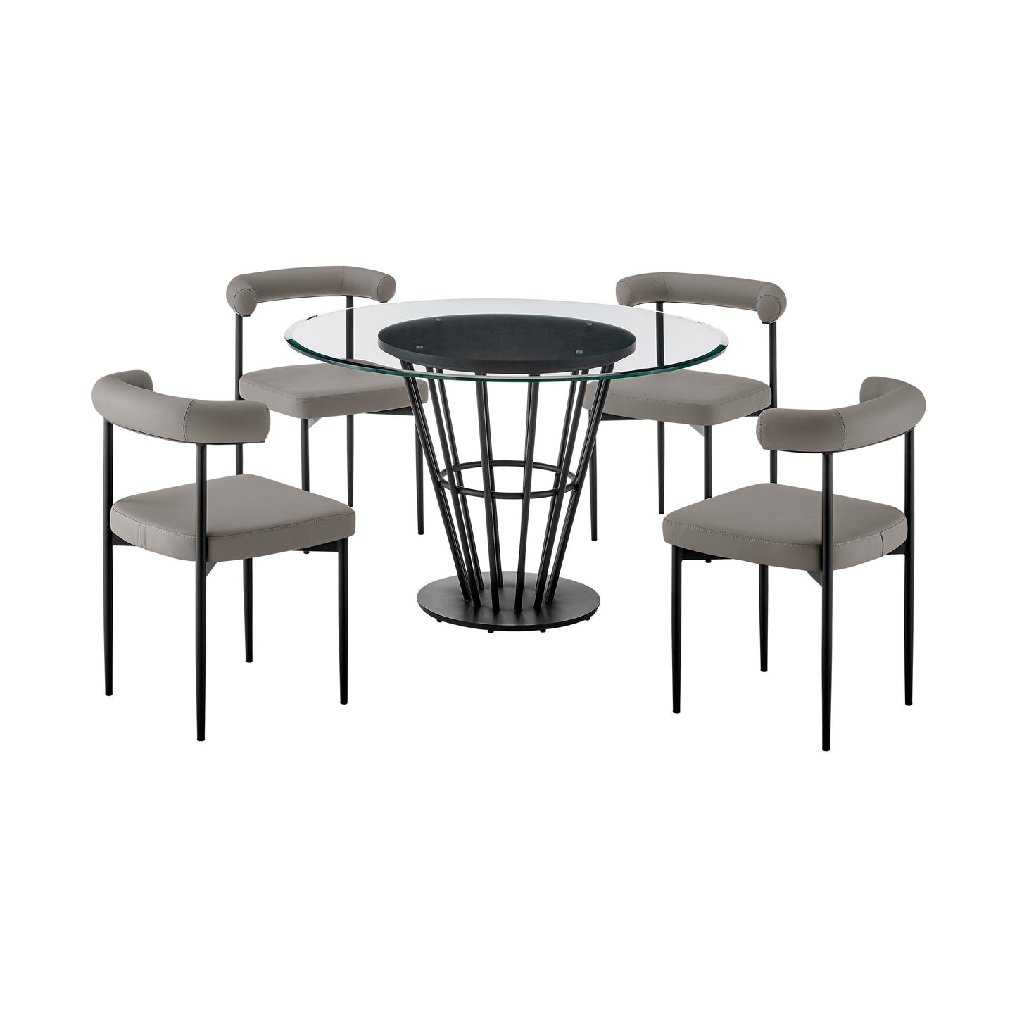 Veronica Shannon -Round Glass Dining Table Set - Matte Black Legs