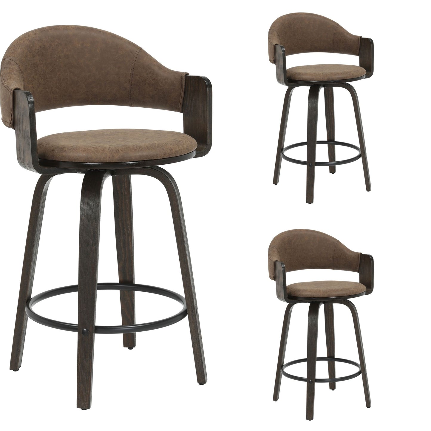 Daxton - Swivel Counter Height Round Back Wood Bar Stool With Faux Leather Seat