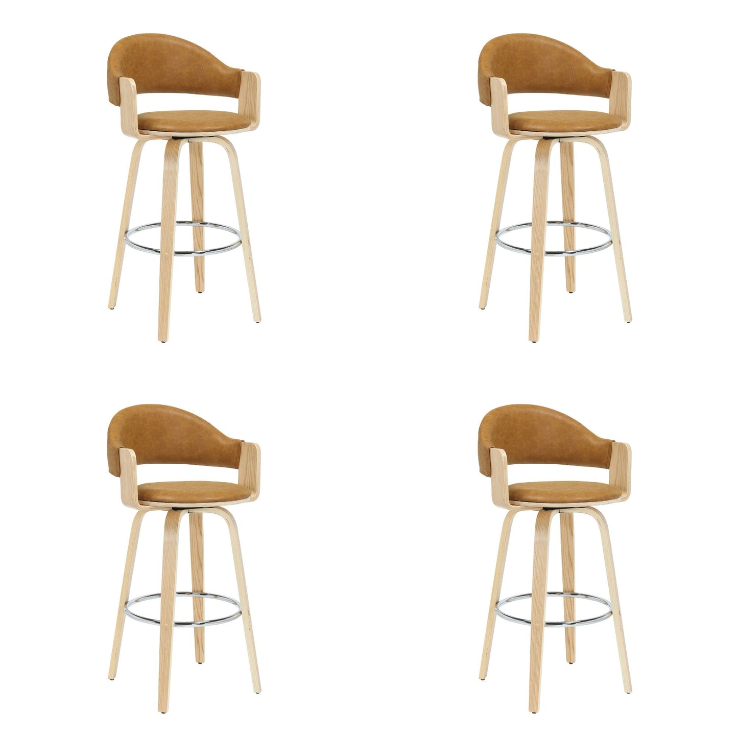 Daxton - Swivel Bar Height Round Back Wood Bar Stool With Faux Leather Seat