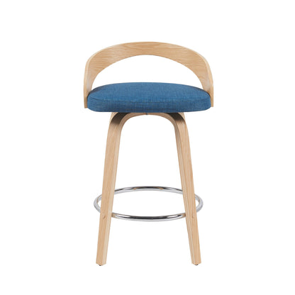 Sonia - Modern Swivel Counter Height Bar Stool - Patterned Oak Wood Finish