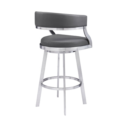 Dione - Swivel Faux Leather And Brushed Stainless Steel Bar Stool