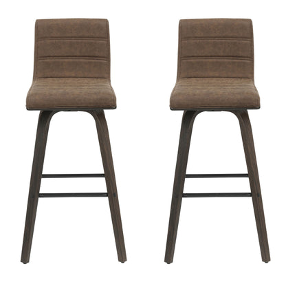 Vienna - 39.5" Swivel Bar Height Square Back Wood Bar Stool With Faux Leather Seat