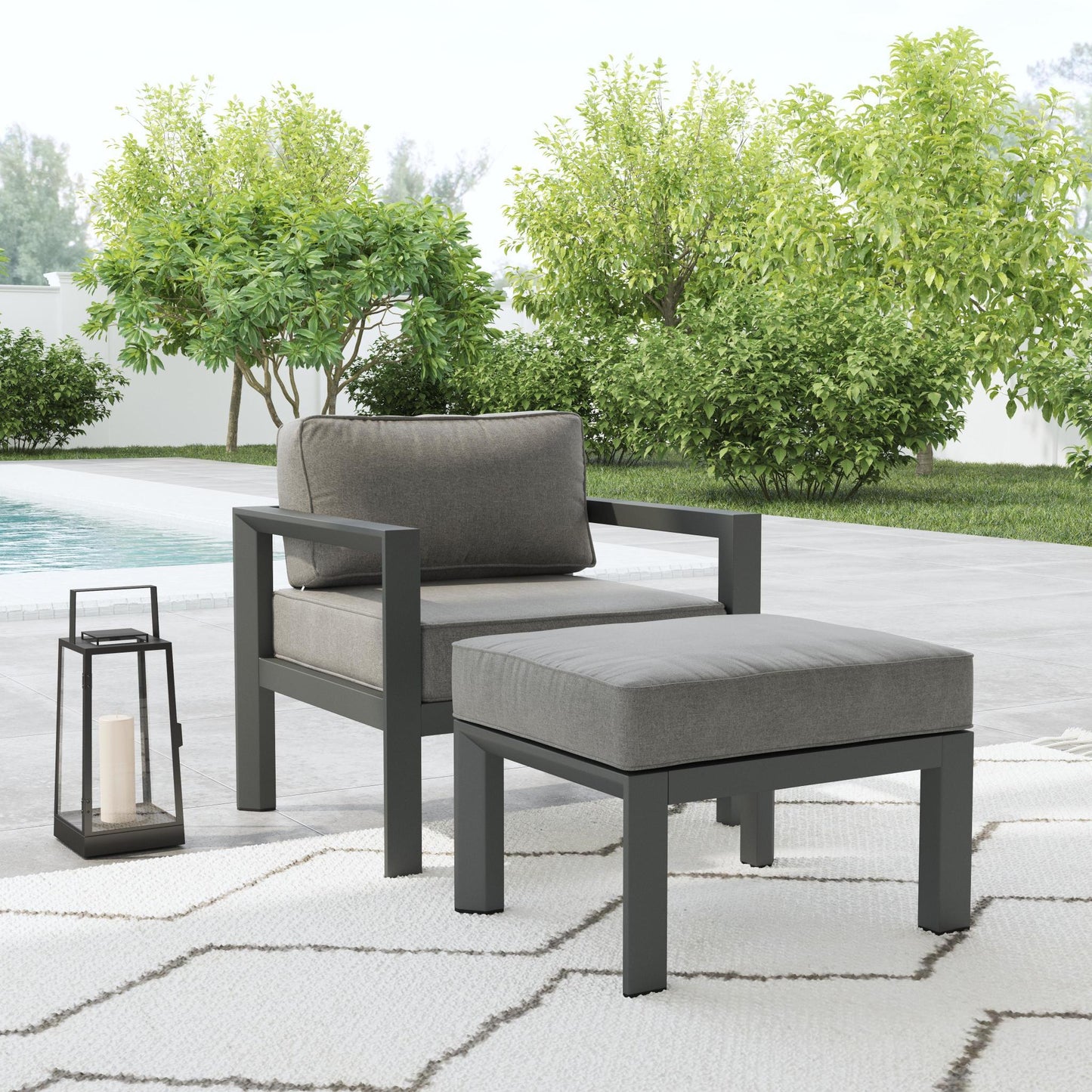 Grayton - Chair, Ottoman - Dark Gray