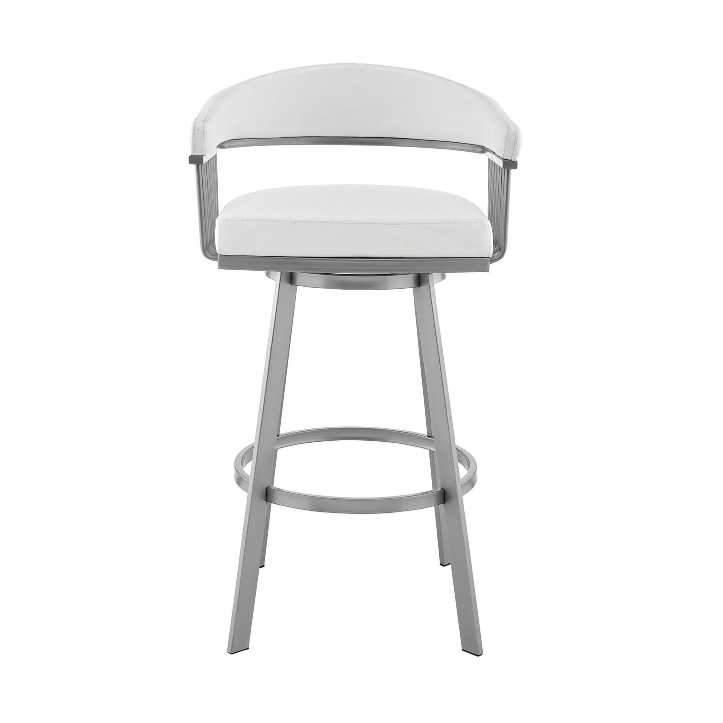 Bronson - 25" Counter Height Swivel Bar Stool - Silver Finish And White Faux Leather