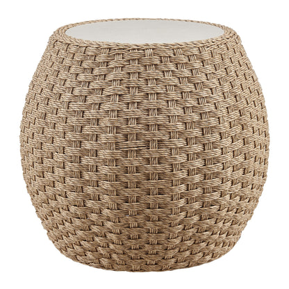 Kobalt - Rattan Round Outdoor Side Table With Sintered Stone Table Top - Beige