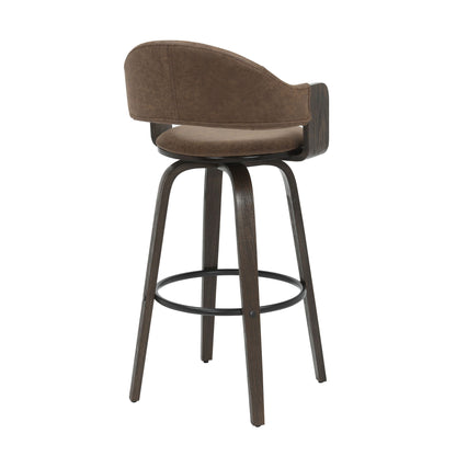 Daxton - Swivel Bar Height Round Back Wood Bar Stool With Faux Leather Seat
