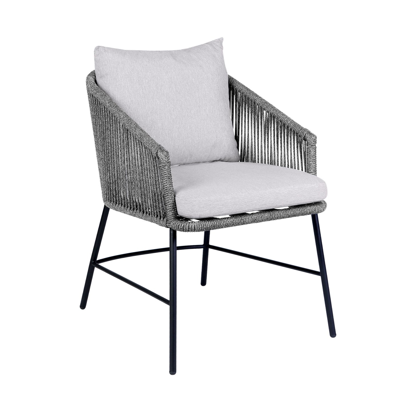Calica - Outdoor Patio Dining Chair - Black Metal And Gray Rope