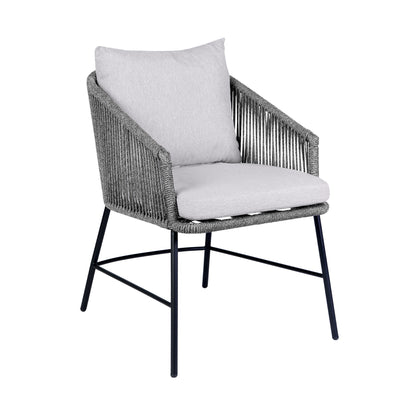 Calica - Outdoor Patio Dining Chair - Black Metal And Gray Rope