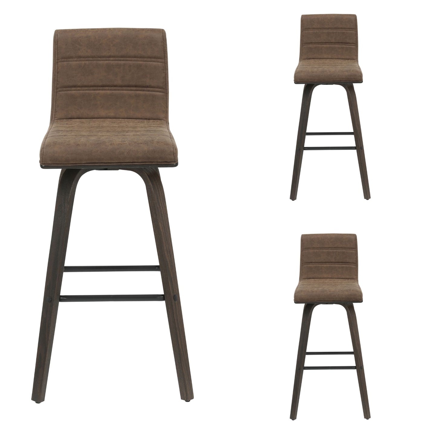 Vienna - 39.5" Swivel Bar Height Square Back Wood Bar Stool With Faux Leather Seat