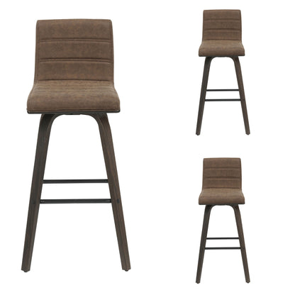 Vienna - 39.5" Swivel Bar Height Square Back Wood Bar Stool With Faux Leather Seat