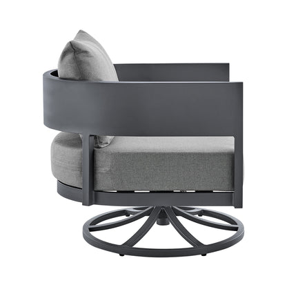 Argiope - Outdoor Patio Swivel Rocking Chair - Gray Aluminum With Cushions