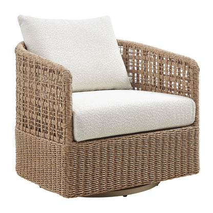 Driftbay - Metal Outdoor Swivel Lounge Chair With Cushions - Boucle White / Natural