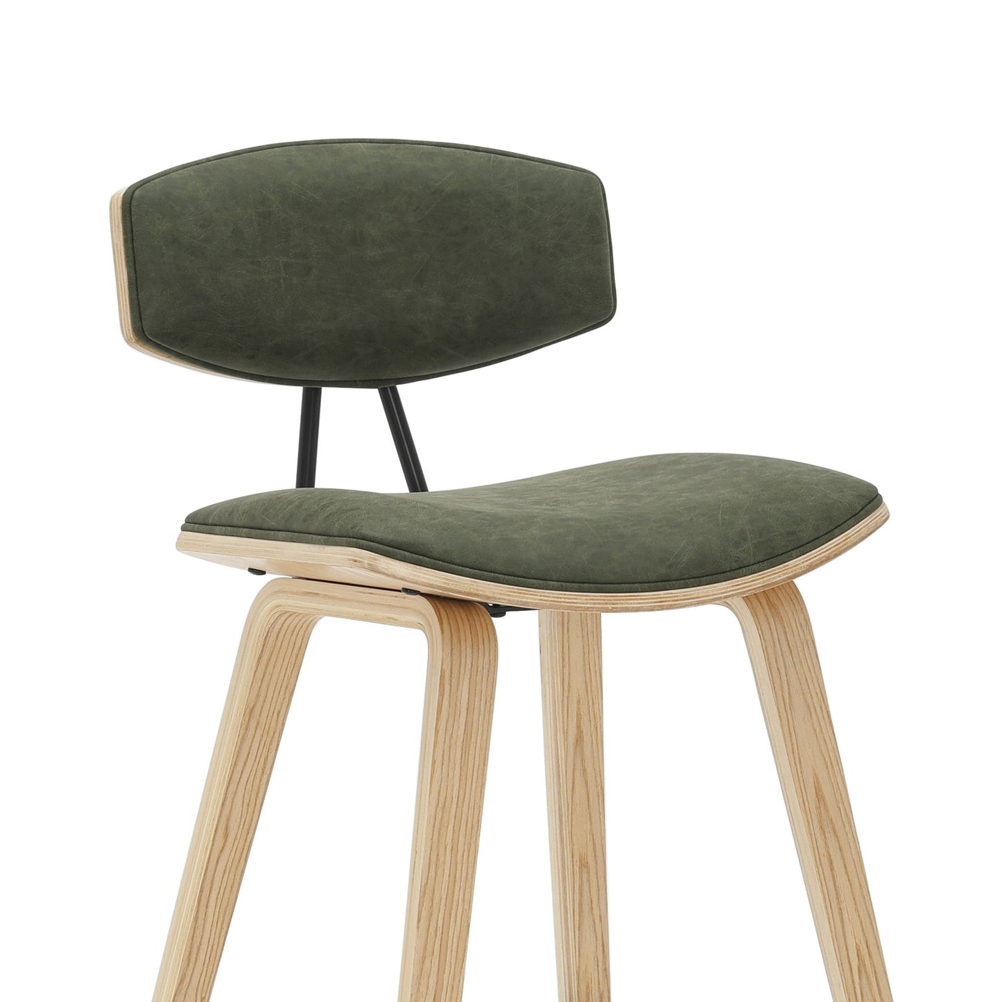 Fox - Bar Height Curved Back Wood Bar Stool With Faux Leather Seat