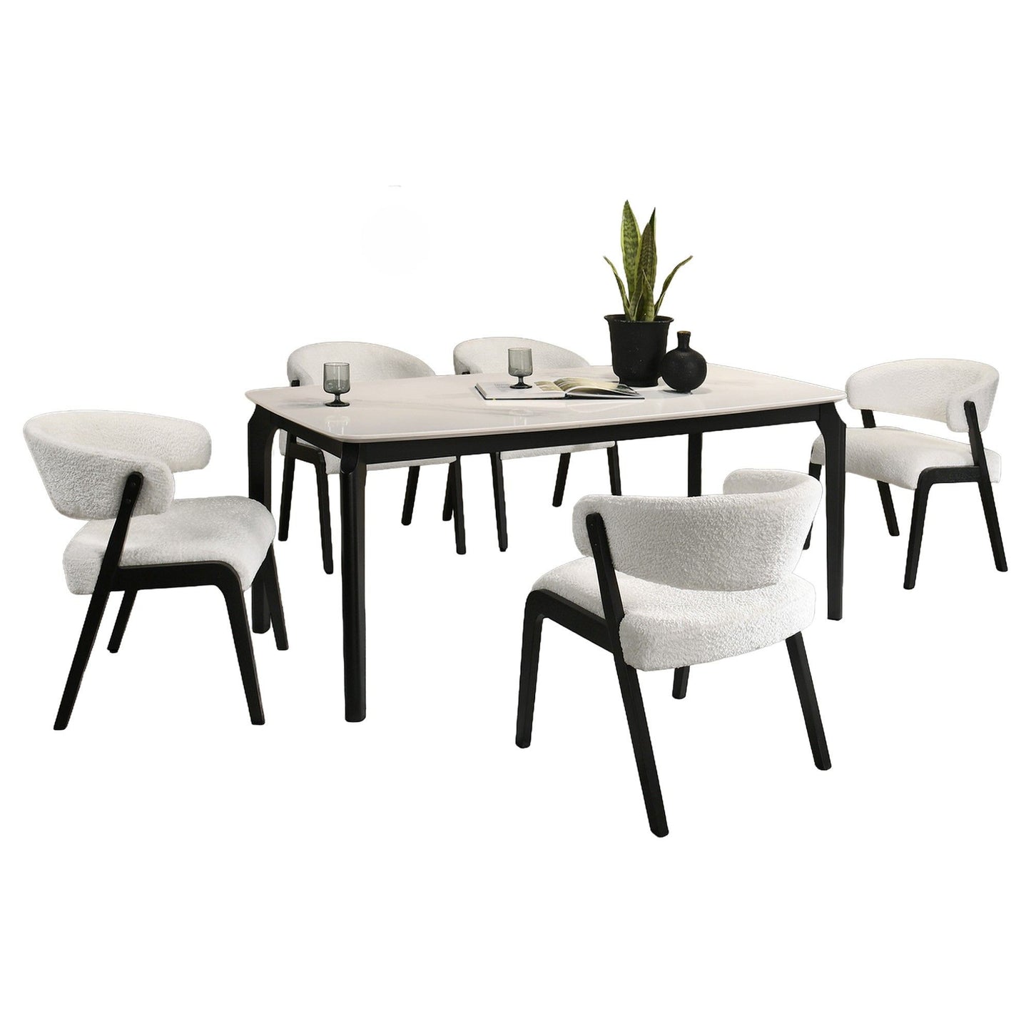 Kimber - 5-Piece Marble Dining Set - Black Finish And Snow Pearl Seats
