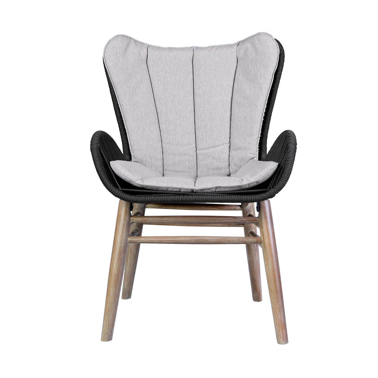 Fanny - Outdoor Patio Dining Chair - Light Eucalyptus Wood And Charcoal Rope