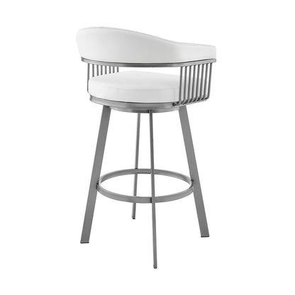 Bronson - 25" Counter Height Swivel Bar Stool - Silver Finish And White Faux Leather