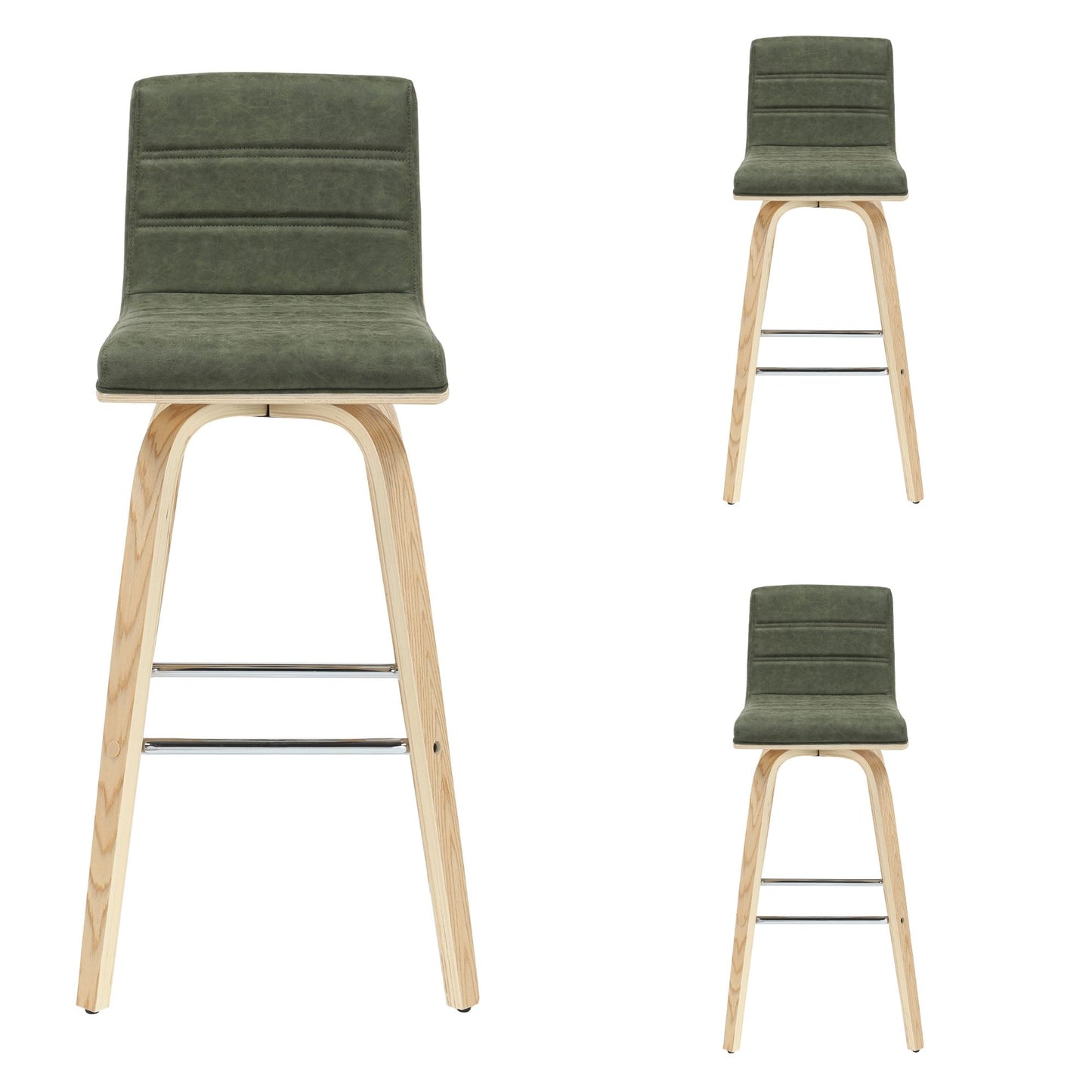Vienna - 39.5" Swivel Bar Height Square Back Wood Bar Stool With Faux Leather Seat