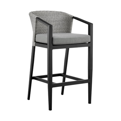 Palma - 5 Piece Bar Outdoor Patio Table Set With Cushions - Gray