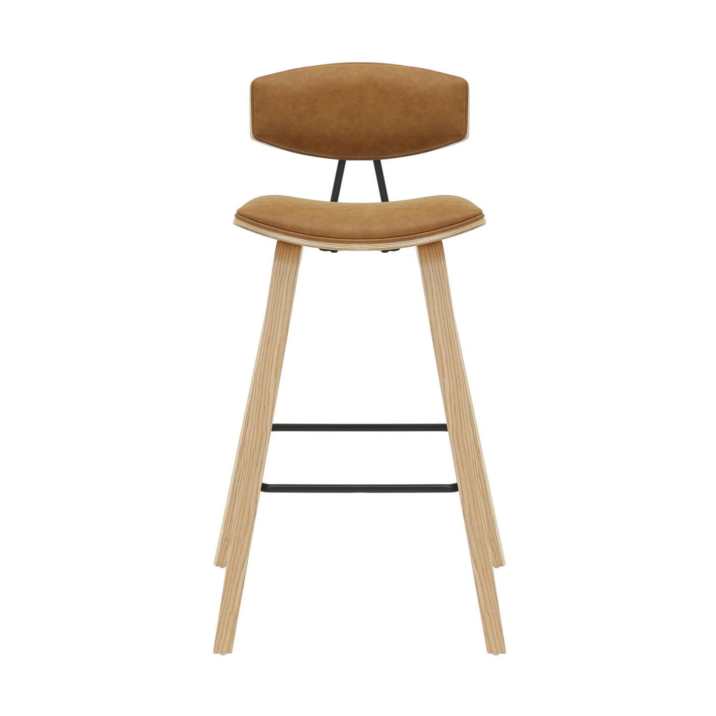 Fox - Bar Height Curved Back Wood Bar Stool With Faux Leather Seat