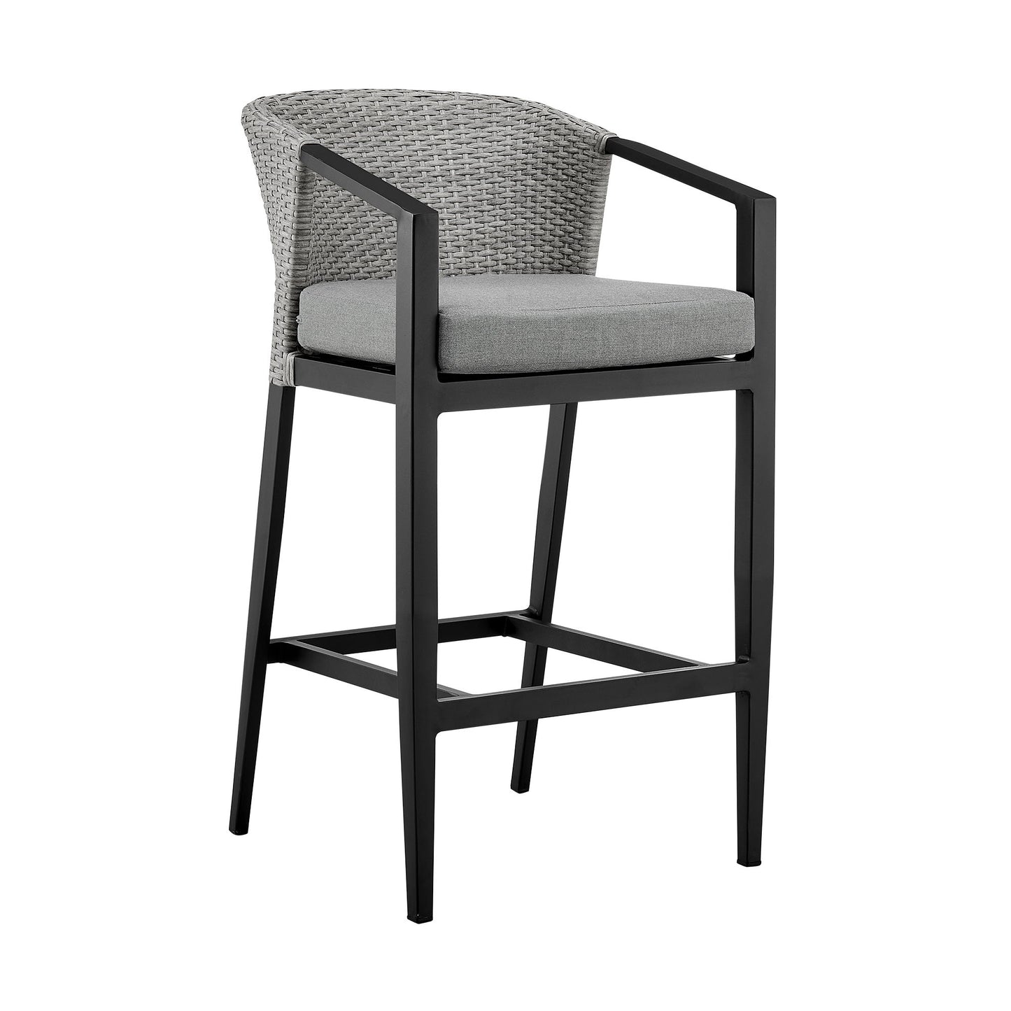 Palma - Outdoor Patio Bar Stool In Aluminum And Wicker With Gray Cushions