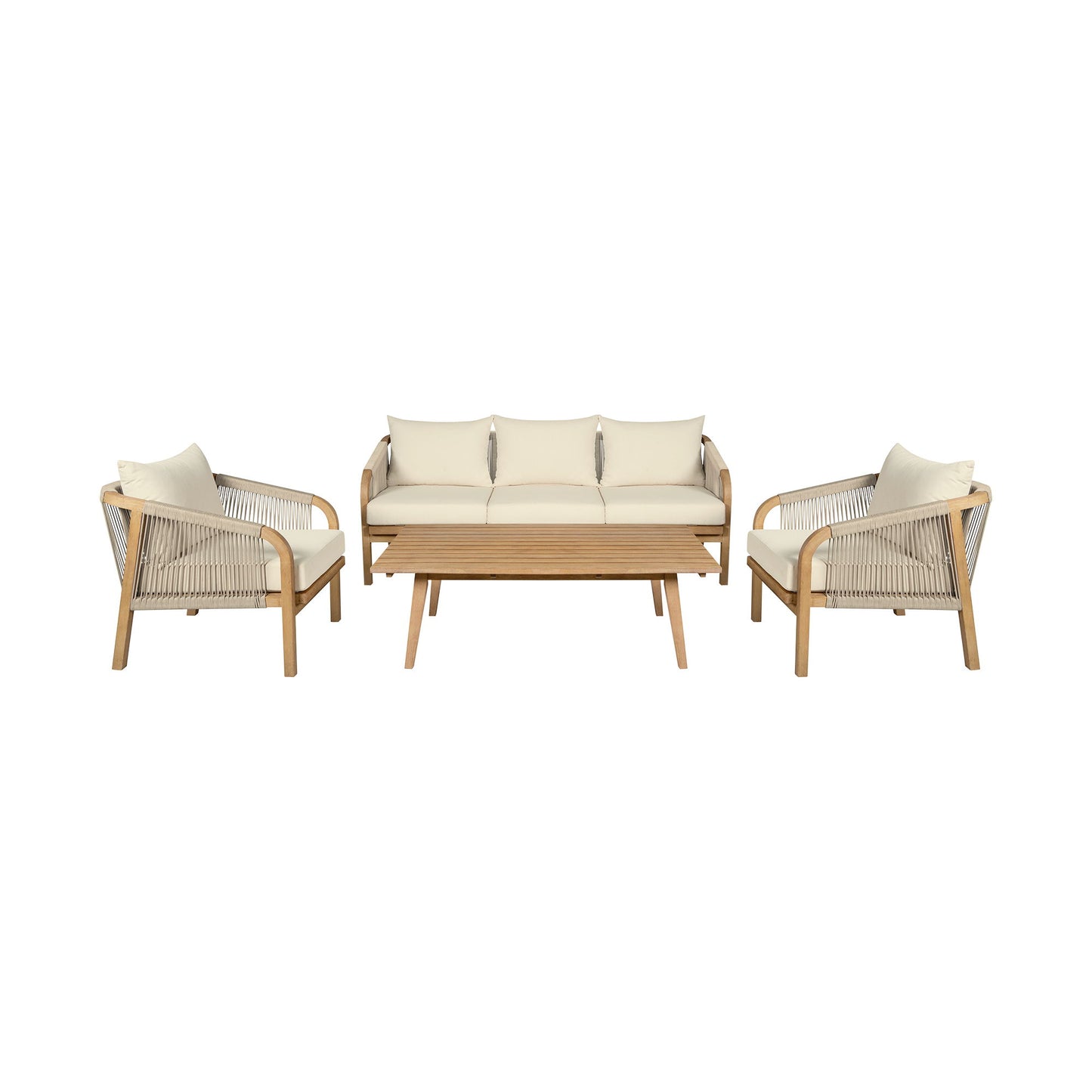 Cypress - 4 Piece Outdoor Patio Conversation Set - Blonde Eucalyptus / Ivory