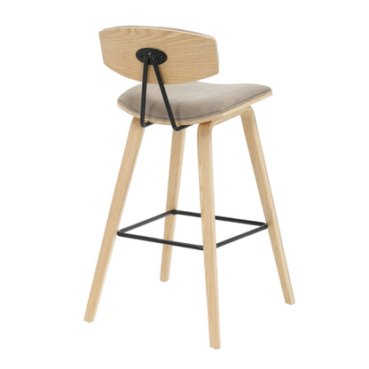 Fox - Bar Height Curved Back Wood Bar Stool With Faux Leather Seat
