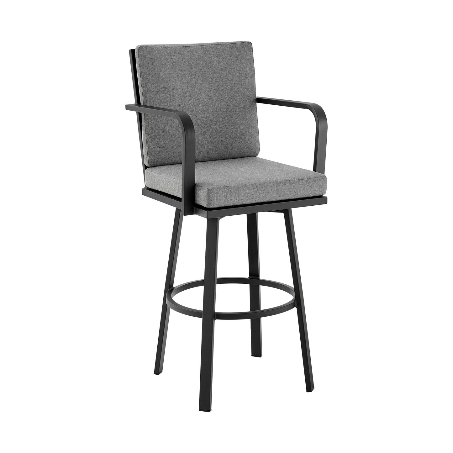 Don - 30" Outdoor Patio Swivel Bar Stool - Black Aluminum With Gray Cushions