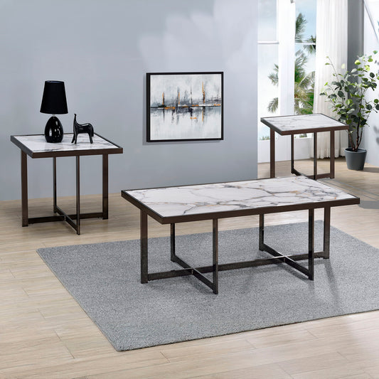 Kayley - 3 Piece Sintered Stone Inlay Occasional Table Set - White / Black