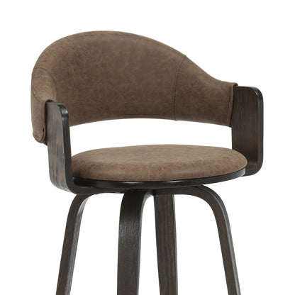 Daxton - Swivel Counter Height Round Back Wood Bar Stool With Faux Leather Seat