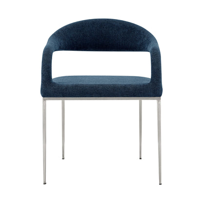 Morgan - Upholstered Dining Chair (Set of 2) - Brushed Silver / Blue
