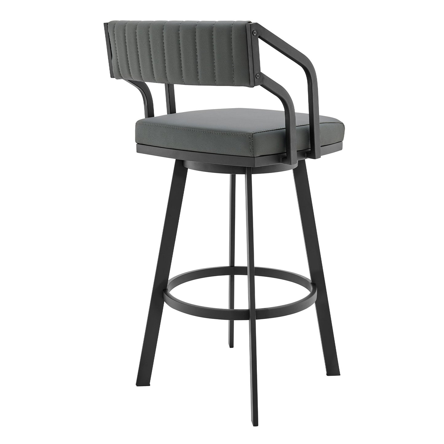 Scranton - 26" Swivel Modern Metal And Faux Leather Barstool - Slate Gray / Black