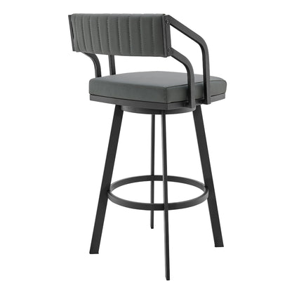Scranton - 26" Swivel Modern Metal And Faux Leather Barstool - Slate Gray / Black