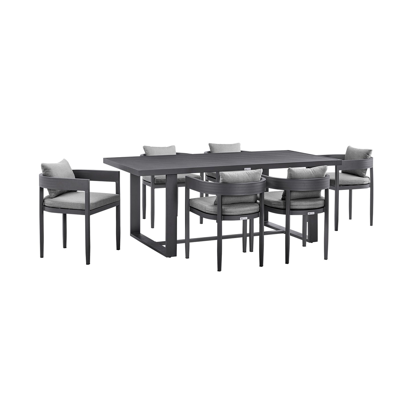 Menorca - Outdoor Patio 7-Piece Dining Table Set In Aluminum With Gray Cushions
