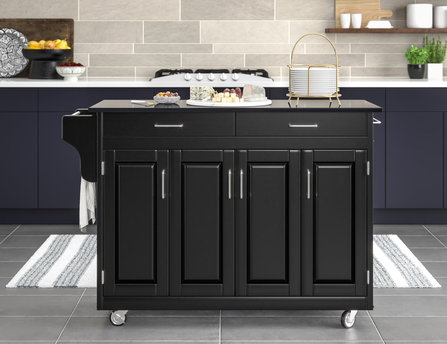 Create-A-Cart - 4 Doors Kitchen Cart - Black Granite Top