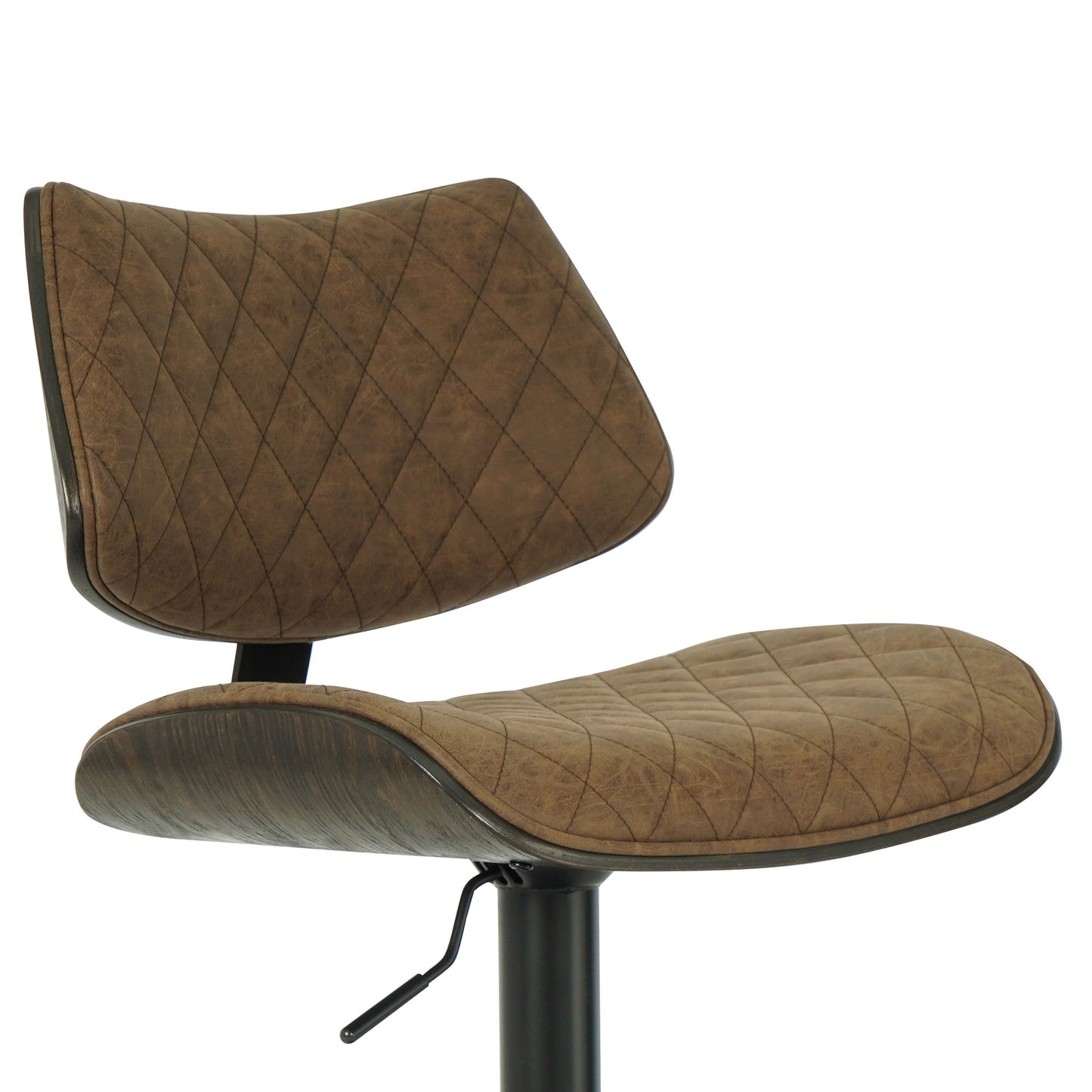 Leland - Adjustable Swivel Curved Back Wood Bar Stool With Faux Leather Seat
