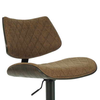 Leland - Adjustable Swivel Curved Back Wood Bar Stool With Faux Leather Seat