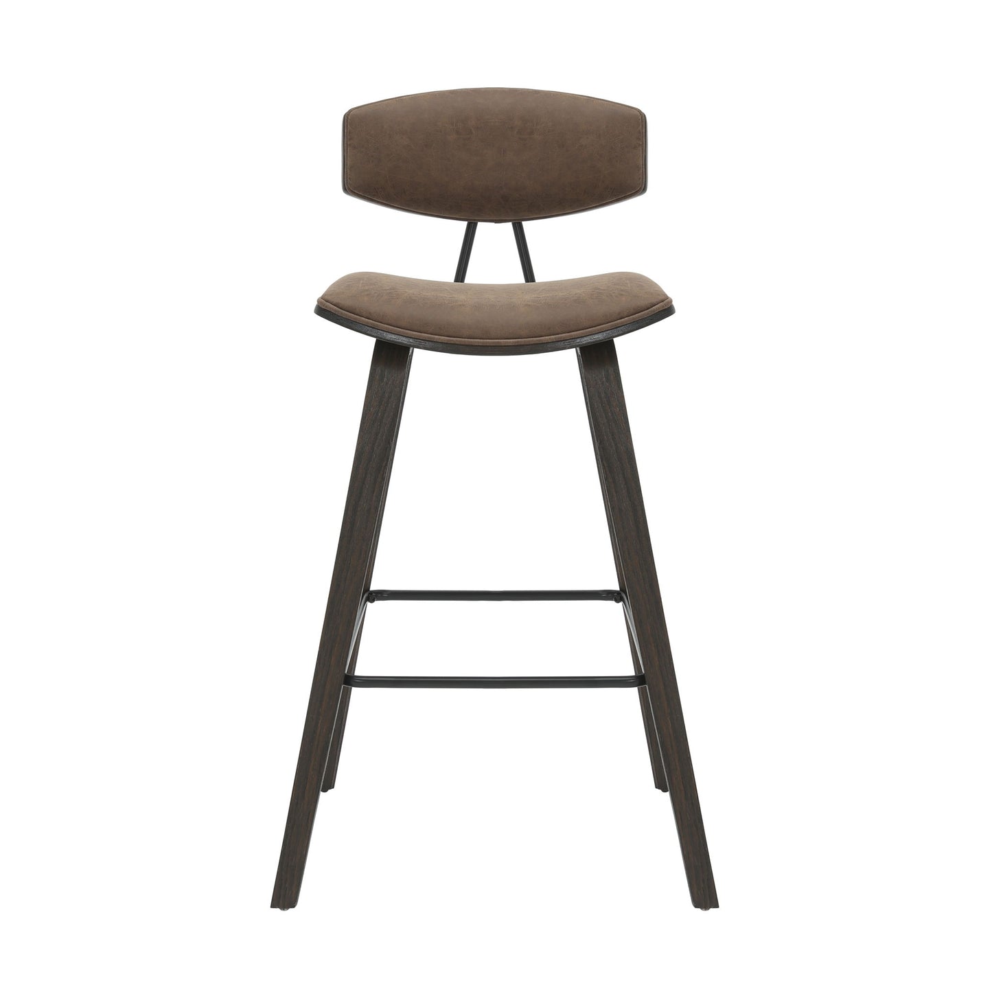 Fox - Bar Height Curved Back Wood Bar Stool With Faux Leather Seat