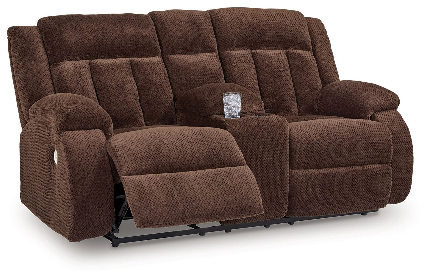 Free Wake - Double Relcining Power Loveseat With Console - Chocolate
