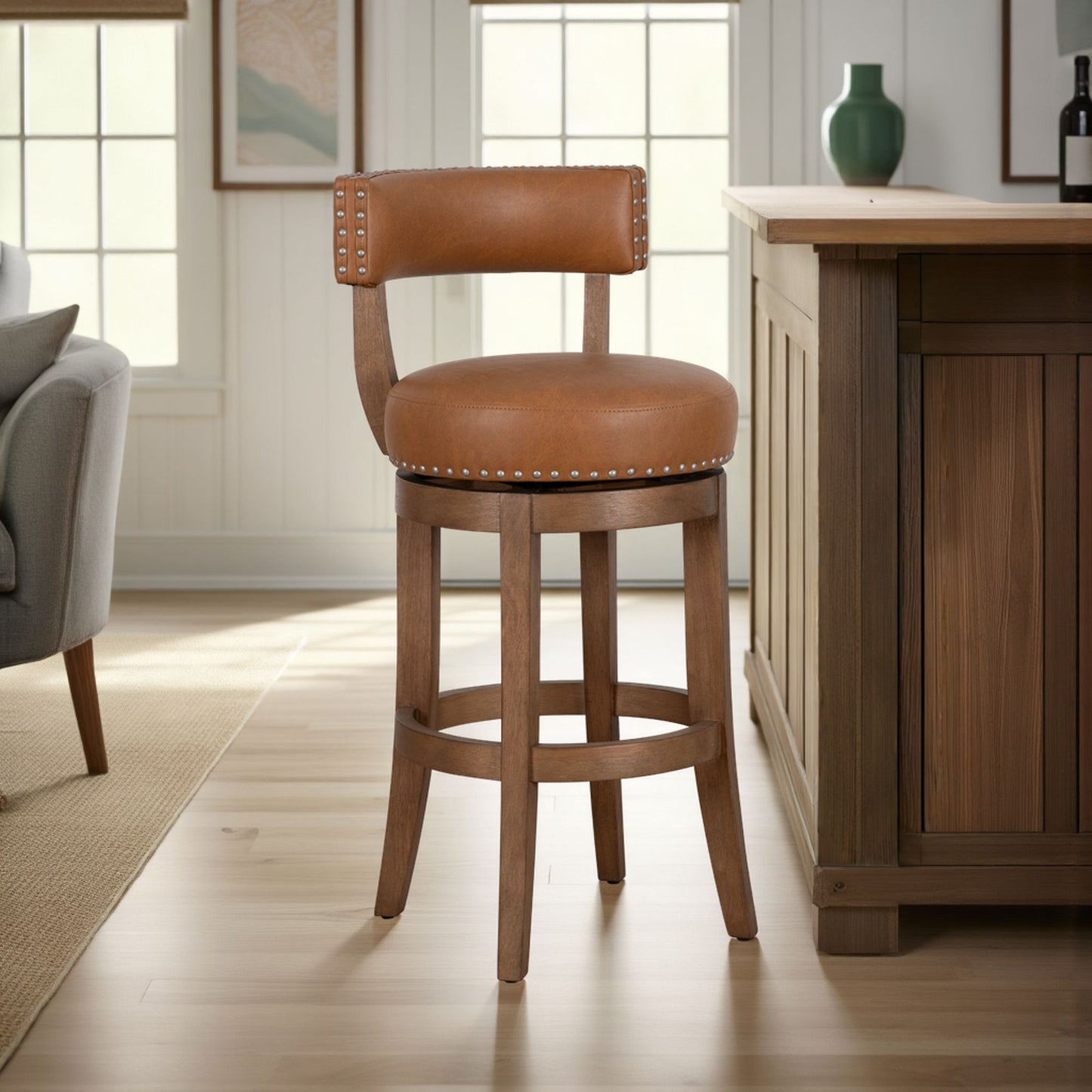 Mystic - Swivel Rubberwood Counter Or Bar Height Barstool With Faux Leather Seat